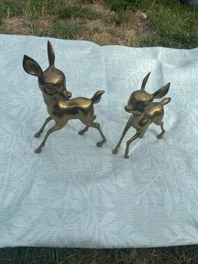 Vanity Brass Fawn Figurine Duo - mid-century modern vintage